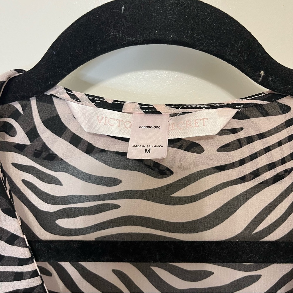 Victoria Secret Zebra Print Sheer Ruffle Deep V Button Robe Swim Cover- Medium - Picture 6 of 11
